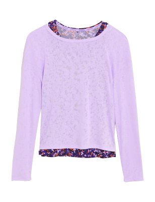 

GOODMOVE Top de manga larga de doble capa ligeroWomens - Lilac Mix, Lilac Mix