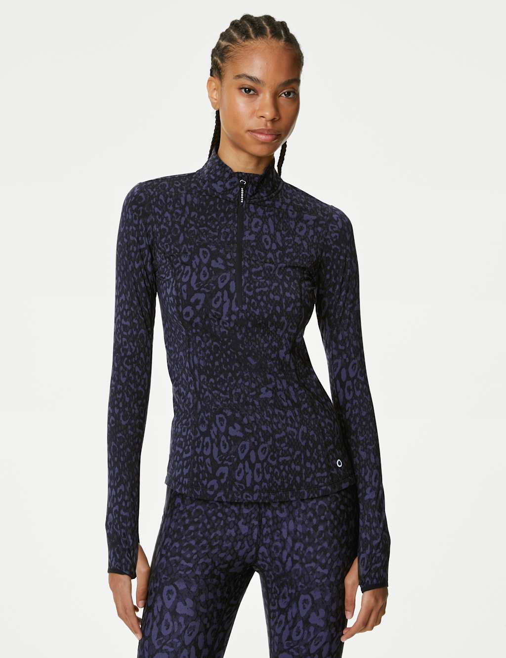 Printed Funnel Neck Half Zip Running Top image 1