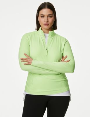 Goodmove Women's Funnel Neck Half Zip Running Top - 10 - Pale Green, Pale Green