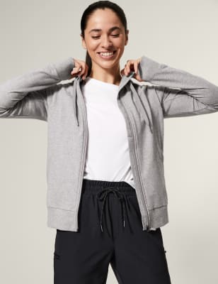 Marks And Spencer Womens GOODMOVE Cotton Rich Zip Up Hoodie - Grey Marl