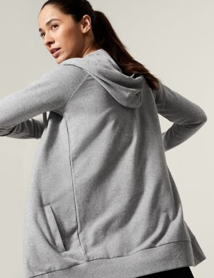 Marks And Spencer Womens GOODMOVE Cotton Rich Longline Hoodie - Grey Marl