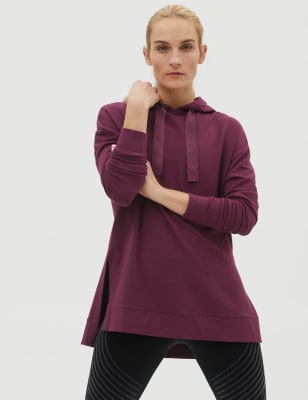 

Womens GOODMOVE Modal Rich Hooded Longline Yoga Top - Dark Mulberry, Dark Mulberry