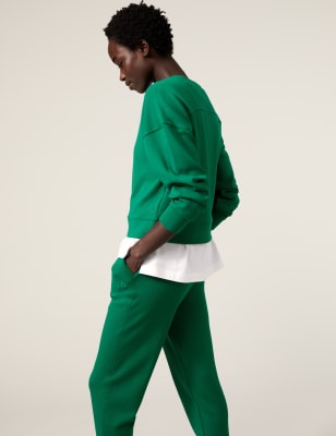 

Goodmove Sudadera corta de manga larga y cuello redondoWomens - Pine Green, Pine Green