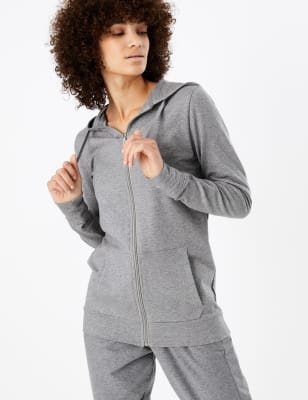 Sweat long en coton &agrave; capuche