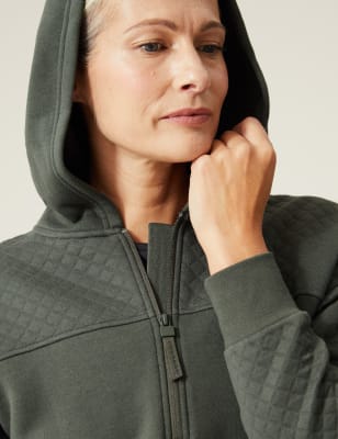 

Womens Goodmove Cotton Rich Quilted Half Zip Hoodie - Dark Olive, Dark Olive