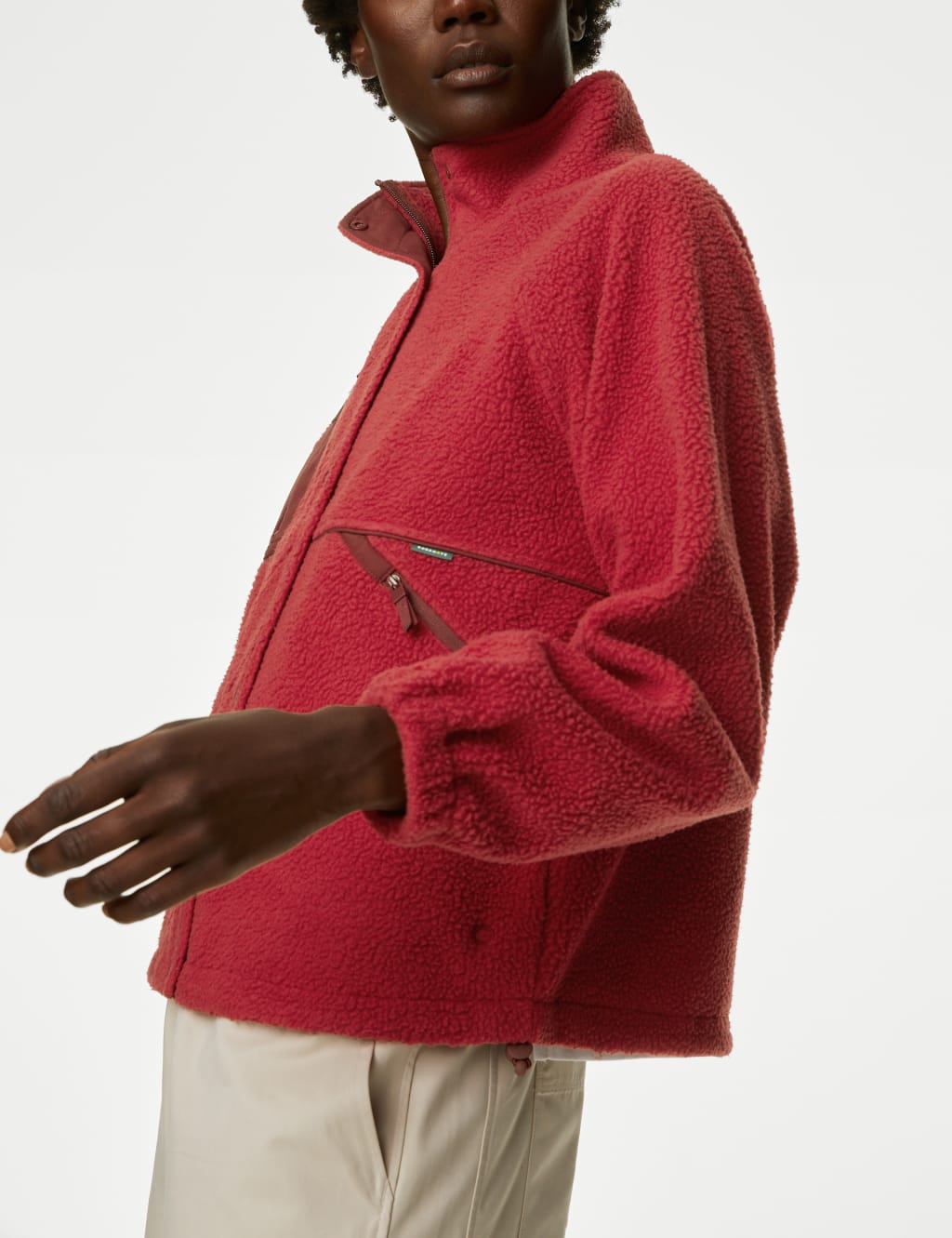 Borg Zip Up Fleece Cropped Jacket image 4