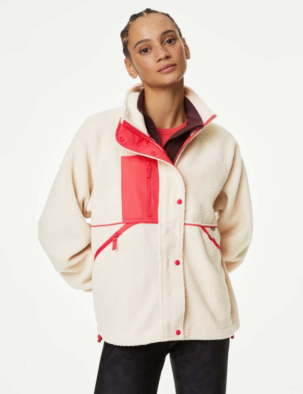 Borg Zip Up Fleece Cropped Jacket image 3