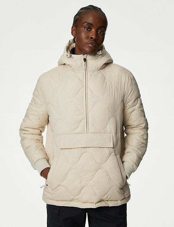 Quilted Half Zip Hooded Puffer Jacket - CH
