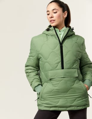 

Womens Goodmove Quilted Half Zip Hooded Puffer Jacket - Bright Sage, Bright Sage