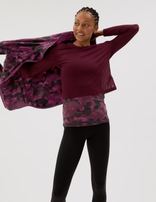 

Womens GOODMOVE Printed Funnel Neck Fleece Jacket - Dark Magenta, Dark Magenta