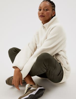 

GOODMOVE Chaqueta polar maxi de borreguito con cuello chimeneaWomens - Beige, Beige