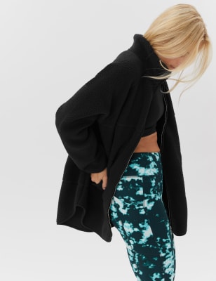 

GOODMOVE Chaqueta polar maxi de borreguito con cuello chimeneaWomens - Black, Black