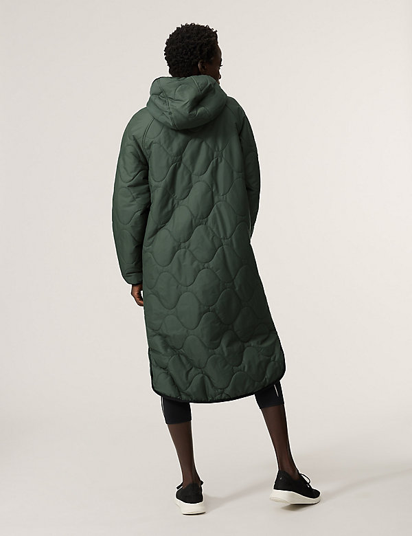 Quilted Fleece Lined Hooded Longline Parka - AT