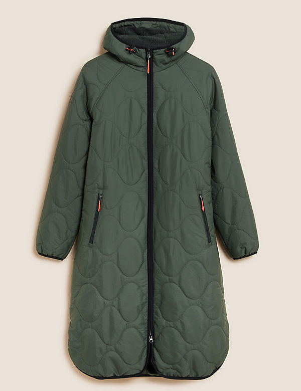Quilted Fleece Lined Hooded Longline Parka - AT