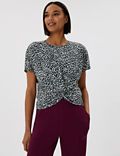 Printed Twist Front Cropped T-Shirt