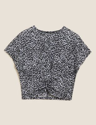 M&S Goodmove Womens Printed Twist Front Cropped T-Shirt