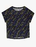 Printed Scoop Neck Relaxed T-Shirt