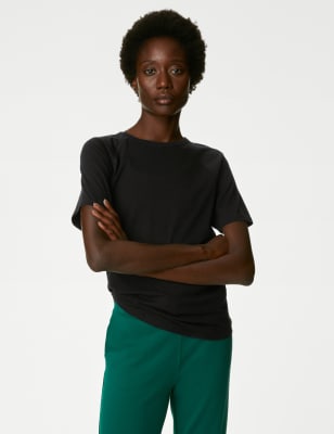 

Womens Goodmove Bequem geschnittenes T-Shirt aus reiner Baumwolle mit U-Ausschnitt - Black, Black