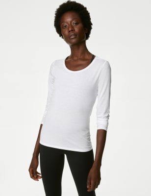 

Womens Goodmove Scoop Neck Ruched Back Yoga Top - Soft White, Soft White