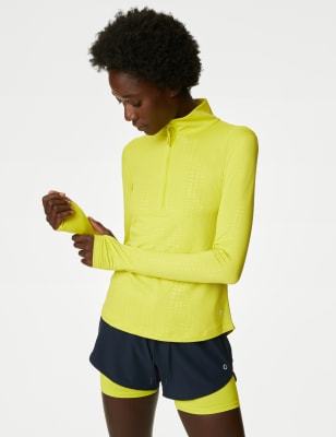 

Womens Goodmove Embossed Funnel Neck Half Zip Running Top - Limeade, Limeade