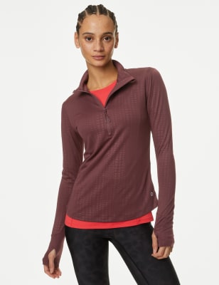 

Womens Goodmove Embossed Funnel Neck Half Zip Running Top - Burgundy, Burgundy