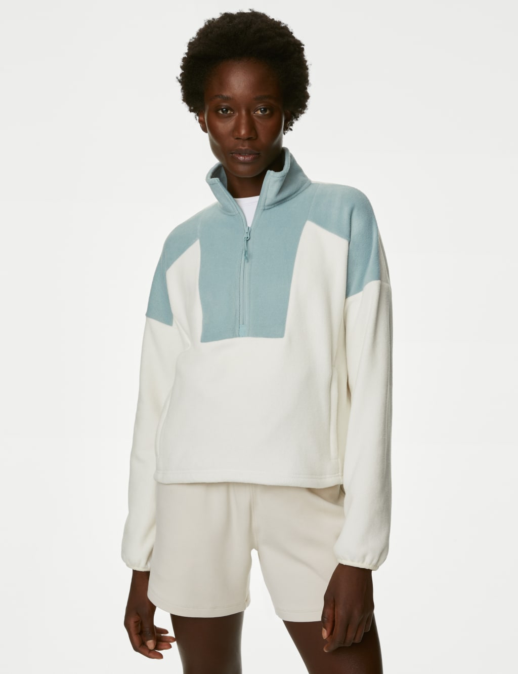 Half Zip Funnel Neck Cropped Fleece Jacket image 4