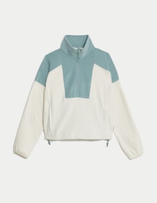 Half Zip Funnel Neck Cropped Fleece Jacket