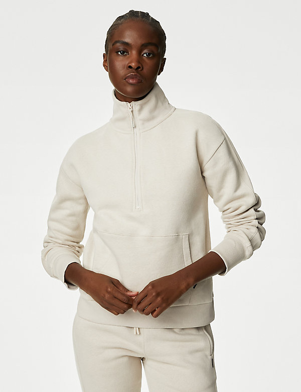 Cotton Rich Funnel Neck Half Zip Sweatshirt - SA