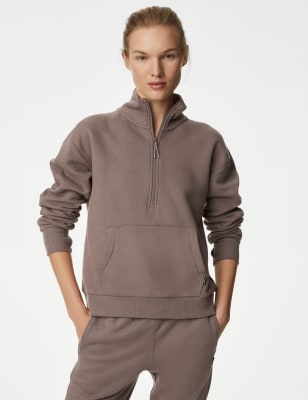 

Womens Goodmove Cotton Rich Funnel Neck Half Zip Sweatshirt - Taupe, Taupe