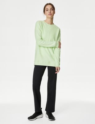 Goodmove Womens Cotton Rich Crew Neck Longline Sweatshirt - 8 - Pale Green, Pale Green,Black