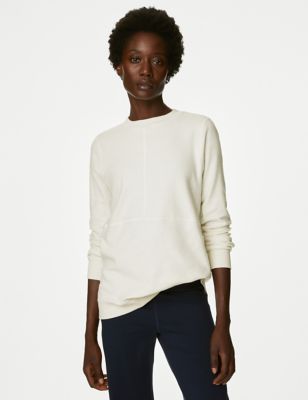 Goodmove Womens Cotton Rich Crew Neck Longline Sweatshirt - 8 - Ivory, Ivory,Dark Grey