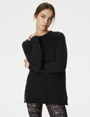 Goodmove Womens Cotton Rich Brushed Longline Sweatshirt - 22 - Black, Black,Pale Green