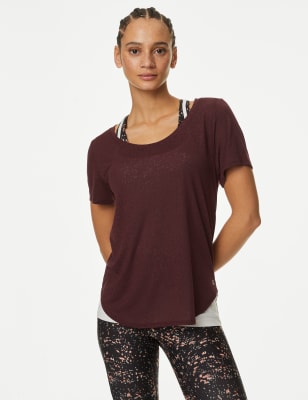 

Womens Goodmove Scoop Neck Double Layer T-Shirt - Burgundy, Burgundy