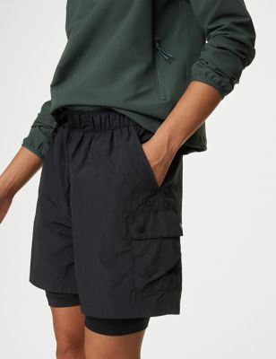 Goodmove Women's Layered High Waisted Walking Cargo Shorts - 8 - Black, Black