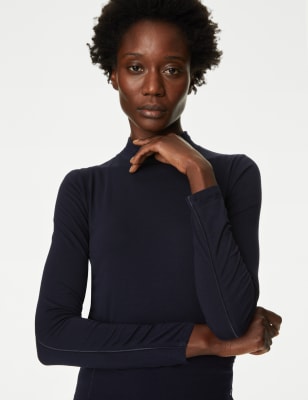 

Goodmove Top de algodón con cuello chimeneaWomens - Midnight Navy, Midnight Navy
