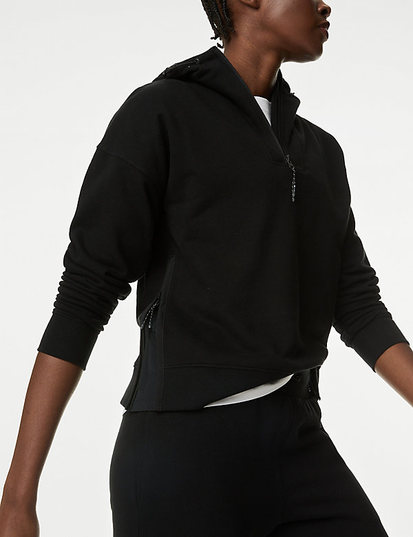 Cotton Rich Mesh Panel Relaxed Hoodie - ES