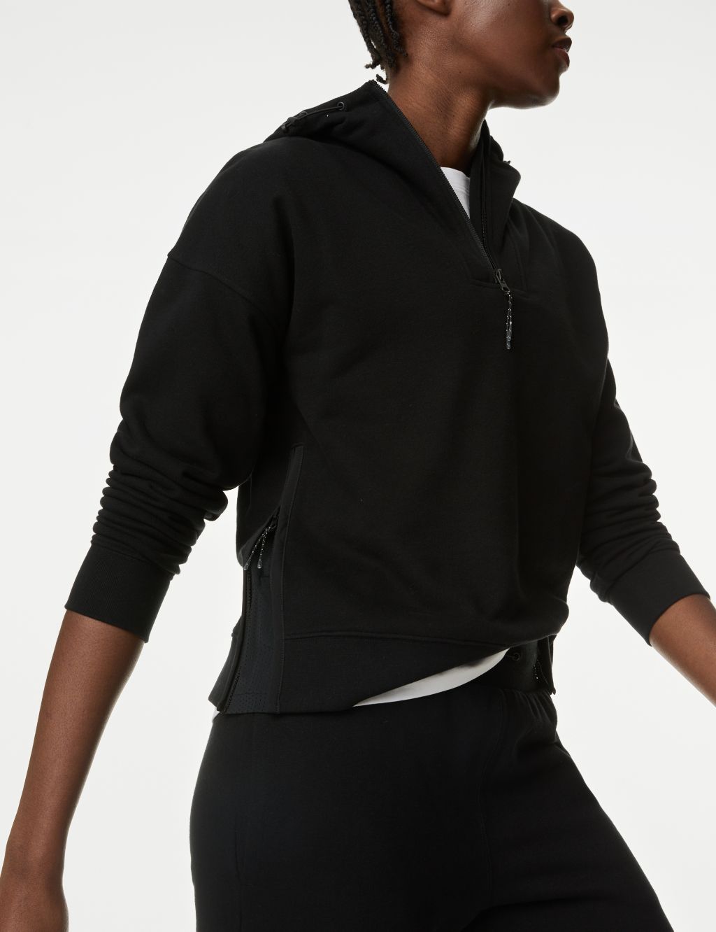 Cotton Rich Mesh Panel Relaxed Hoodie image 1