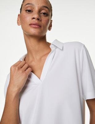

Womens Goodmove V-Neck Relaxed Polo Top - White, White