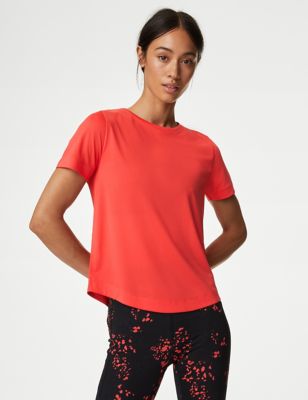 

Womens Goodmove Textured Scoop Neck Fitted T-Shirt - Flame, Flame