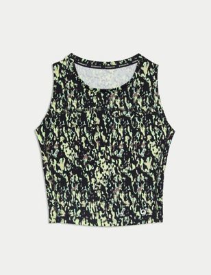 Goodmove Womens Printed Scoop Neck Fitted Crop Vest Top - 8 - Multi Green, Multi Green
