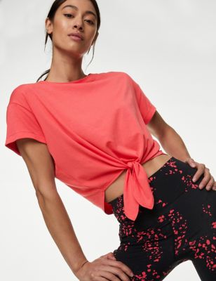 

Womens Goodmove Scoop Neck Tie Front Relaxed Cropped Top - Flame, Flame