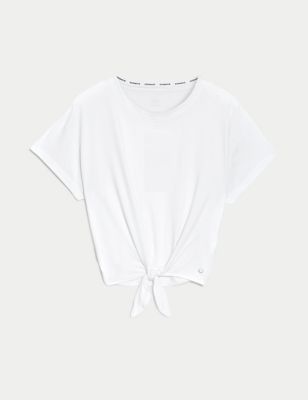 Scoop Neck Tie Front Relaxed Cropped Top