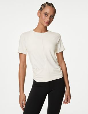 Goodmove Womens Scoop Neck Wrap Front Yoga T-Shirt - 8 - Ivory, Ivory,Brick