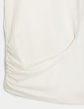 Yoga-T-shirt met lage ronde hals en wikkelstijl voorop