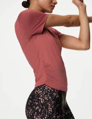 Scoop Neck Wrap Front Yoga T-Shirt