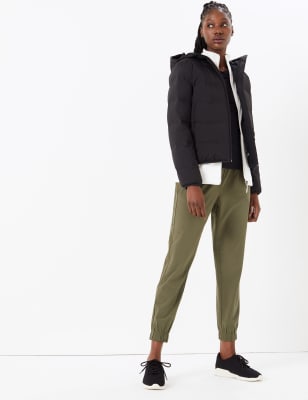 Geweven joggingbroek met boordjes en panden van gaasstof