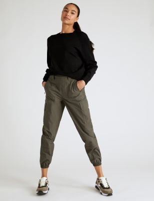 Wo Pantalon de randonnée pratique 100 % coton à ourlet resserré - Dark Olive