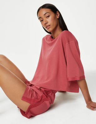 Scoop Neck Boxy Cropped T-Shirt with Cotton - TW