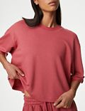 Scoop Neck Boxy Cropped T-Shirt with Cotton