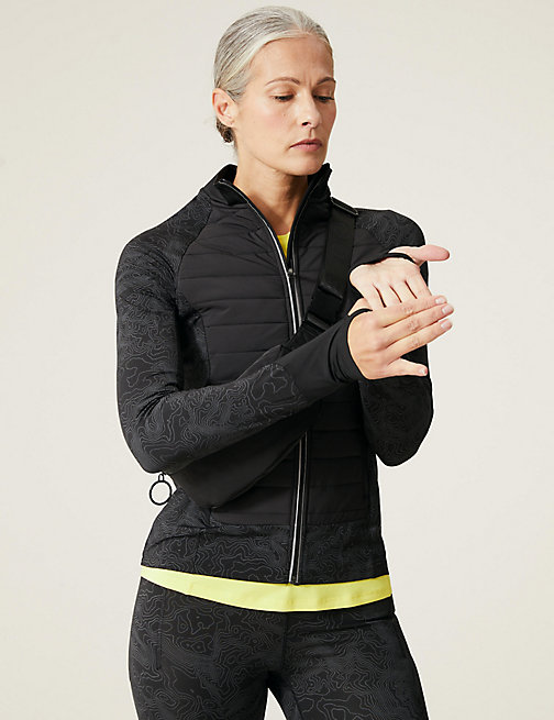 Marks And Spencer Womens GOODMOVE Reflective Padded Zip Up Running Jacket - Black Mix, Black Mix